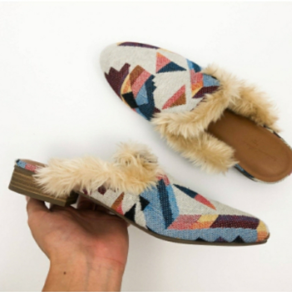 Litzy Faux Fur Backless Printed Mules